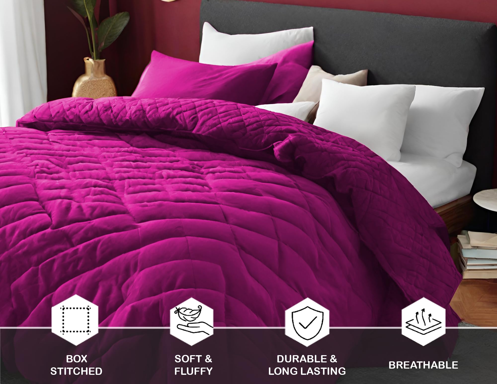 Embossed Lightweight Bed Comforter Set | 3Pcs All Season Down Alternative Reversible Comforter with Pillow Cases | Hypoallergenic Bedding for Master Bedroom, Guest Room & Dorm | Soft Purple Comforter for Year-Round Comfort