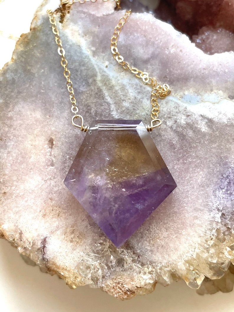 Large Ametrine Statement Pendant Necklace - Raw Natural Crystal Jewelry - 14K Gold Filled or Sterling Silver - Perfect for Boho Fashion, Wedding Accessories & Gift Giving
