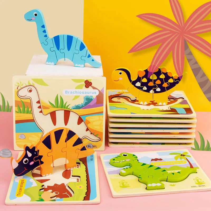Montessori Baby Wooden Dinosaur 3D Puzzle Toy - Educational Learning Jigsaw for Toddlers & Kids - Perfect for Preschool STEM Activities & Birthday Gifts