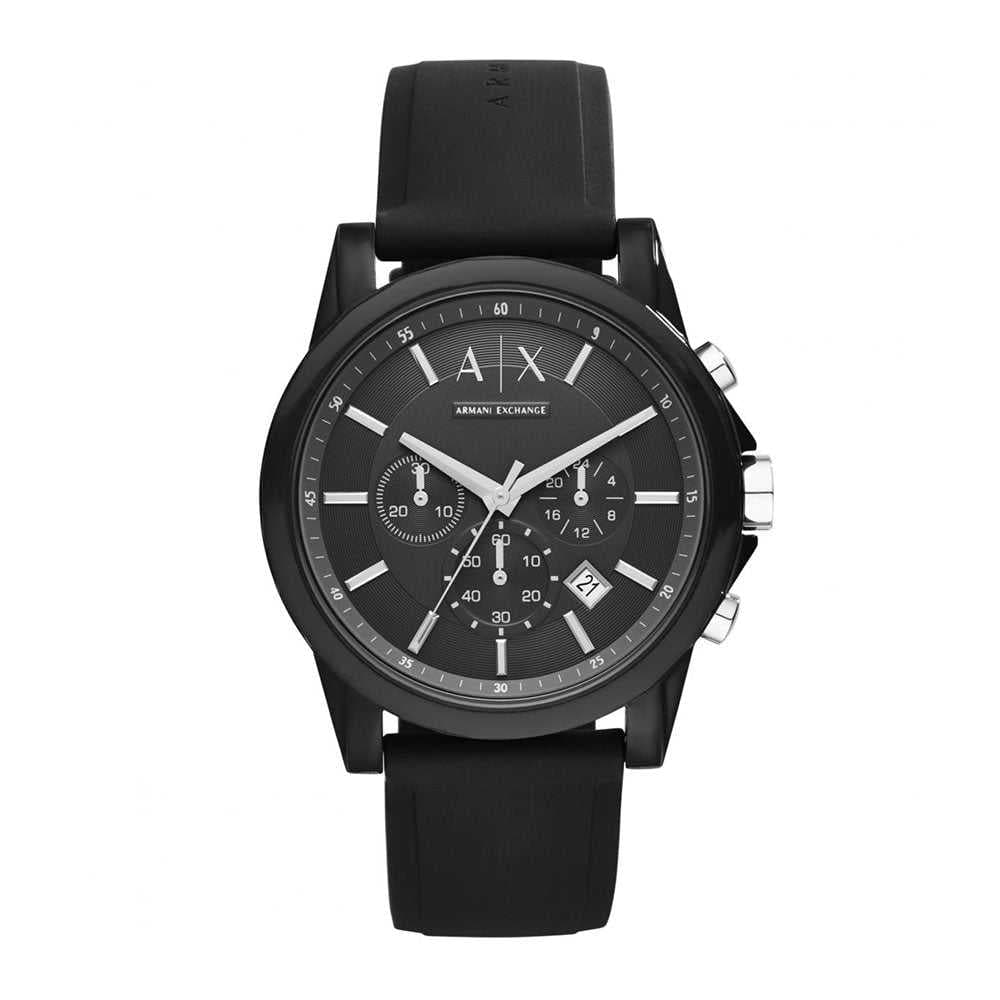 ARMANI EXCHANGE AX1326 Men's Chronograph Watch - Black Stainless Steel Case with Resin Strap - Fashionable Dress Watch for Business & Casual Wear