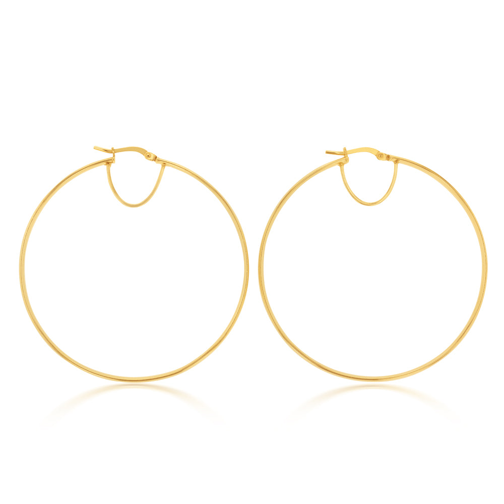 9ct Silver Filled Yellow Gold Plain 50mm Hoop Earrings for Women - Classic Everyday Jewelry for Casual & Formal Occasions