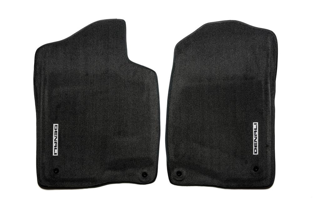 Premium GM Denali Logo Front Carpeted Floor Mats - Ebony Black All-Weather Protection for Chevrolet, GMC, Cadillac Trucks & SUVs | Perfect for Daily Commute, Road Trips & Off-Road Adventures