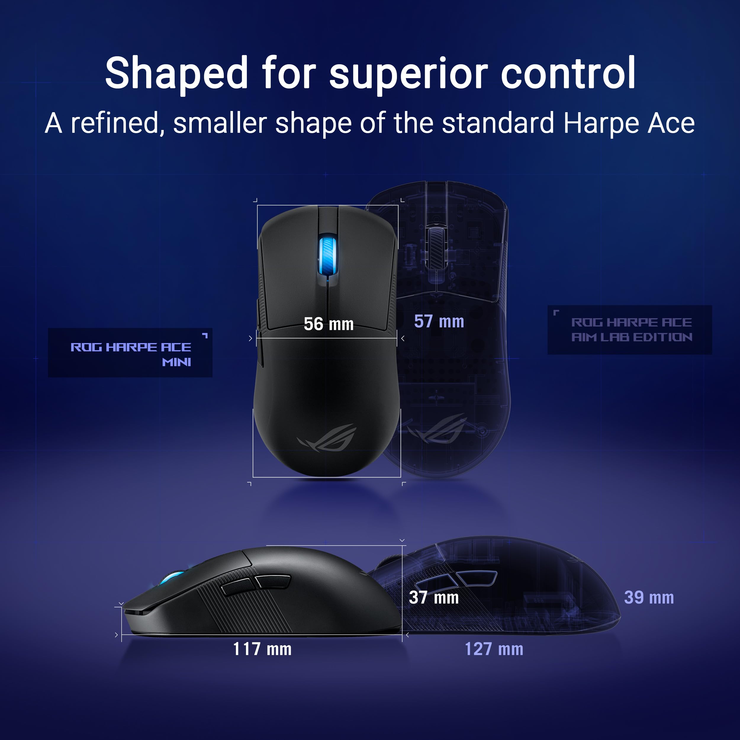 ASUS ROG Harpe Ace Mini Wireless Gaming Mouse - 49g Ultra Lightweight, 42K DPI AimPoint Pro Optical Sensor, Optical Micro Switches, ROG Polling Rate Booster - Perfect for Esports, FPS Gaming & Professional Use (Small/Medium Size, Black) - Ideal for Competitive Gaming, Office Work & Travel Setup