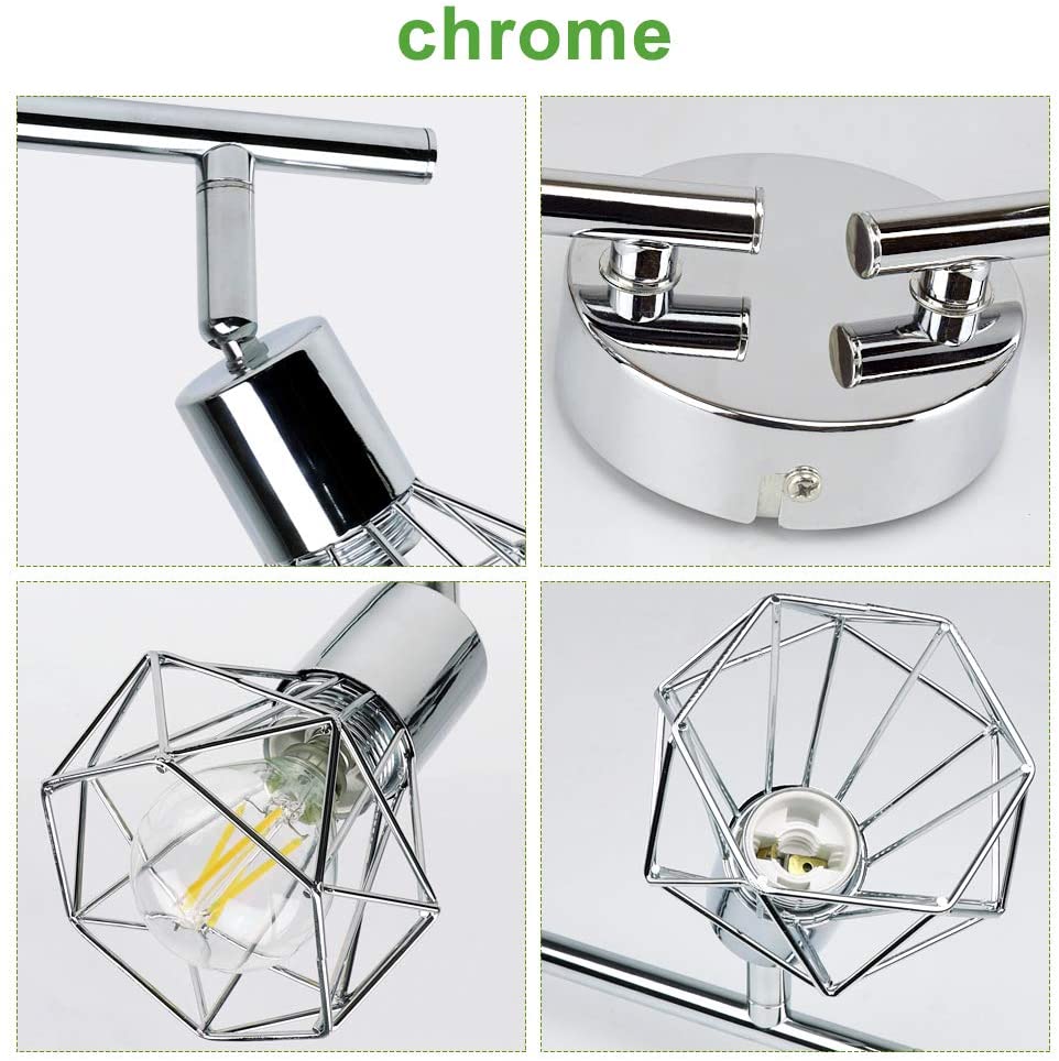 DLLT 4-Light Adjustable Track Lighting Fixture - Modern Flush Mount Ceiling & Wall Lamp with Directional Caged Spotlights for Kitchen, Bedroom, Living Room (Bulbs Included) | Perfect for Task Lighting and Home Decor