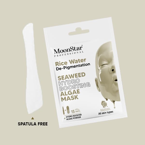 Moonstar Rice Water & Algae Brightening Face Mask - Hydrating Seaweed Hydro Boosting Treatment for Depigmentation & Glowing Skin (Pack of 2) | Perfect for Dry Skin & Nighttime Skincare Routine