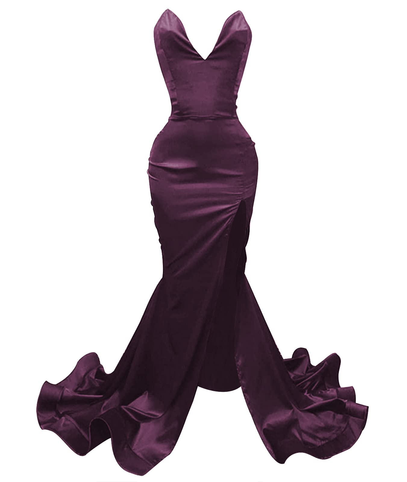 Elegant Mermaid Prom Dress Strapless Satin Formal Evening Gown with High Slit - Perfect for Homecoming, Prom Night, and Black Tie Events