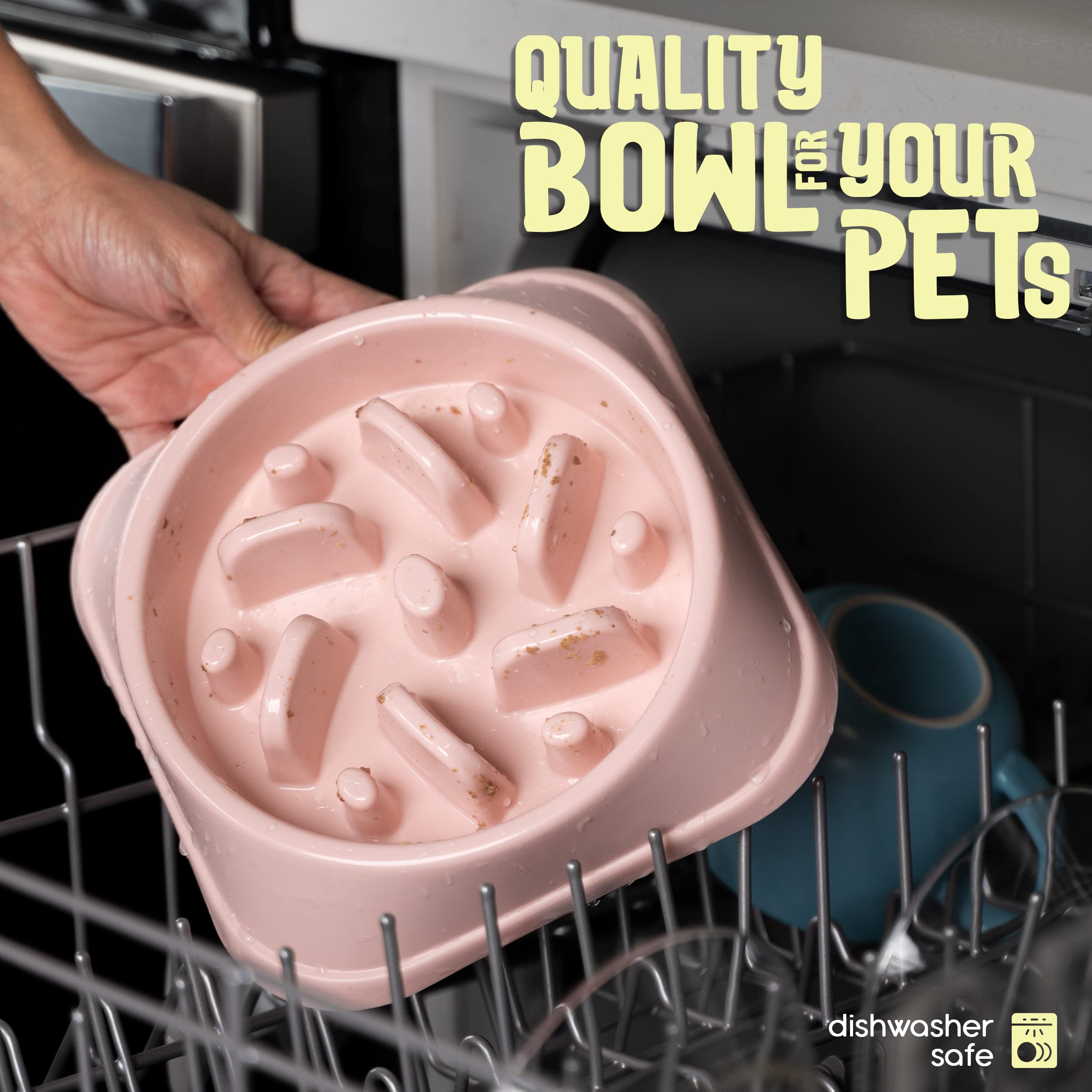 Slow Feeder Dog Bowl for Small & Medium Dogs - Anti-Choke & Anti-Bloat Design - Blush Pink Pet Food Dish - Perfect for Fast Eaters & Digestive Health - Great for Mealtime Enrichment & Portion Control