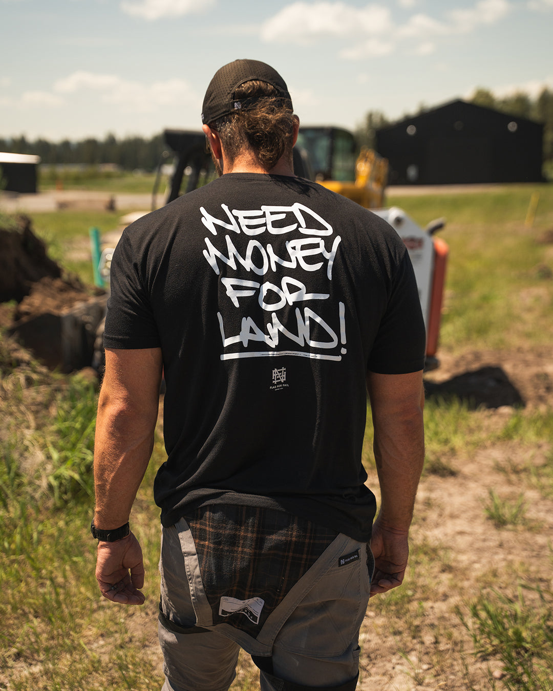 NEED MONEY FOR LAND Script Tee - Black Cotton Graphic T-Shirt for Streetwear & Urban Fashion | Casual Outfit Essential