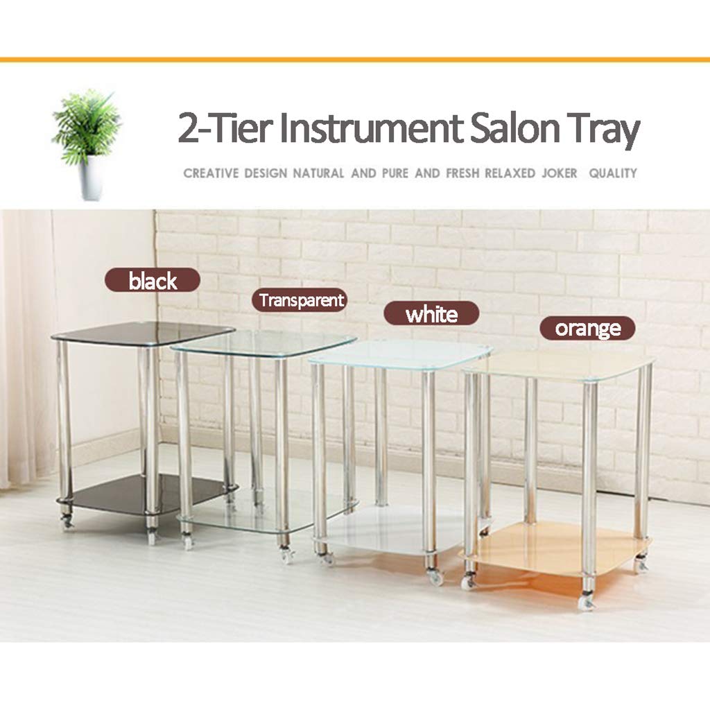 2-Tier Stainless Steel Rolling Cart with Tempered Glass - Square Serving Trolley for Drinks, Food & Storage - Mobile Utility Cart for Kitchen, Bar, Restaurant & Home Use