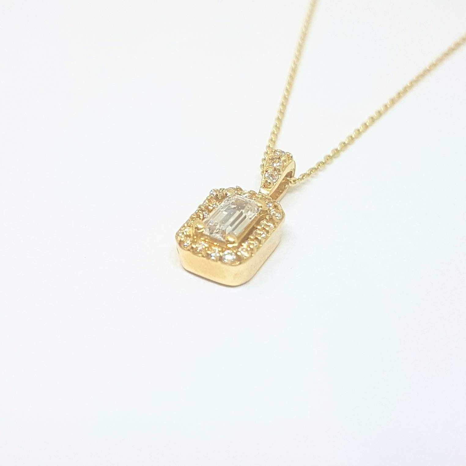 14K Real Solid Gold Baguette Halo Charm Pendant Necklace for Women - Elegant Jewelry Gift for Wife, Girlfriend, Mom - Perfect for Birthday, Anniversary & Special Occasions