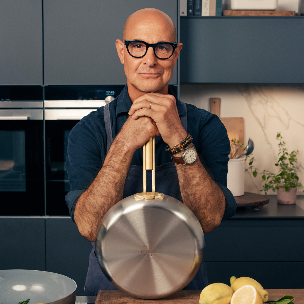 Stanley Tucci™ 4-Piece Stainless Steel Ceramic Nonstick Fry Pan Set with Champagne Handles & Free Tucci Cookbook – Perfect for Sautéing, Frying & Everyday Cooking