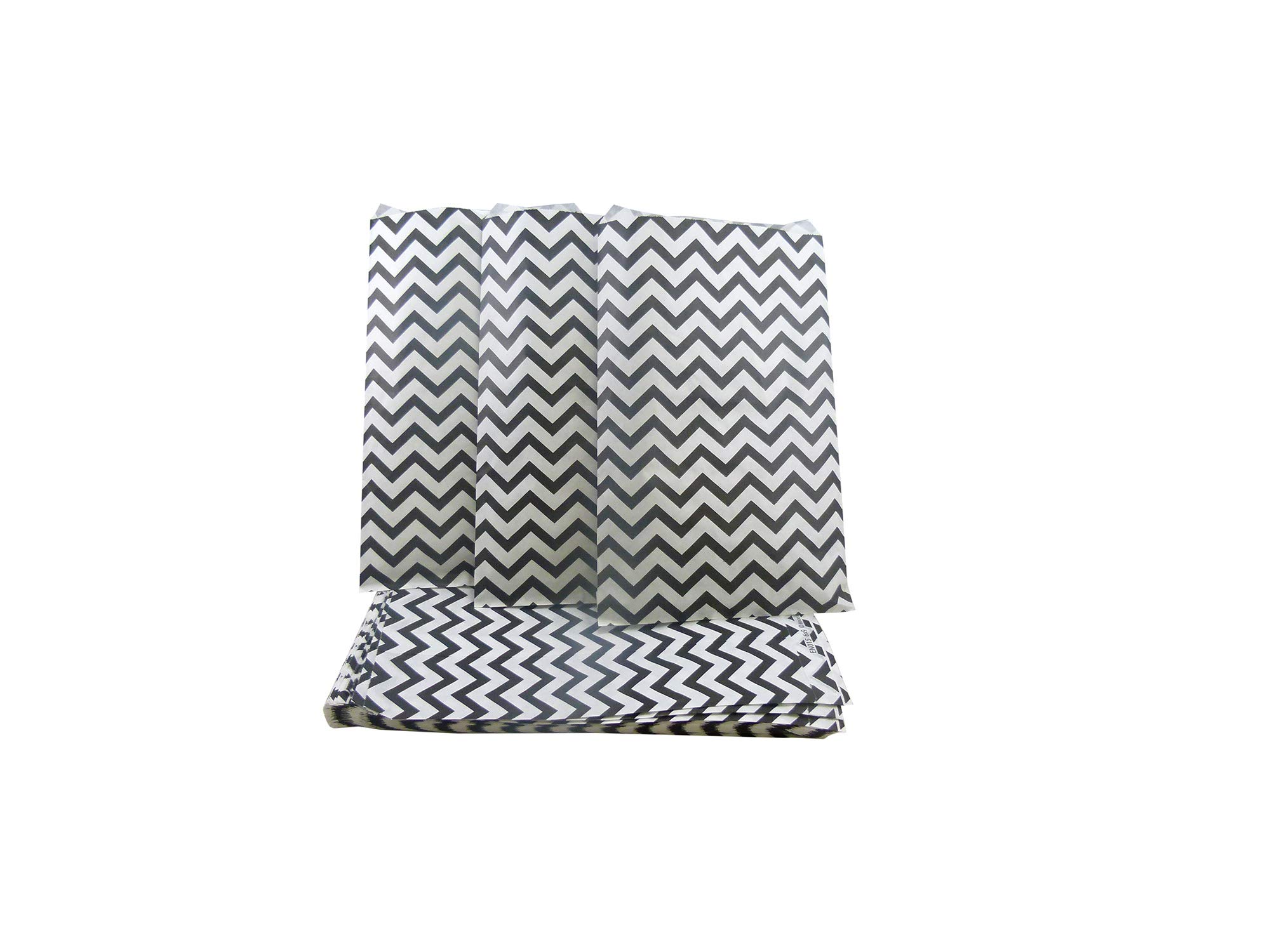 100 Pack 6x9 Inch White Kraft Paper Gift Bags with Black Chevron Pattern - Eco-Friendly Party Favor Bags for Cookies, Candies, Wedding Favors, Birthday Gifts & Retail Packaging - Bulk Decorative Treat Bags for Parties, Baby Showers & Holiday Events