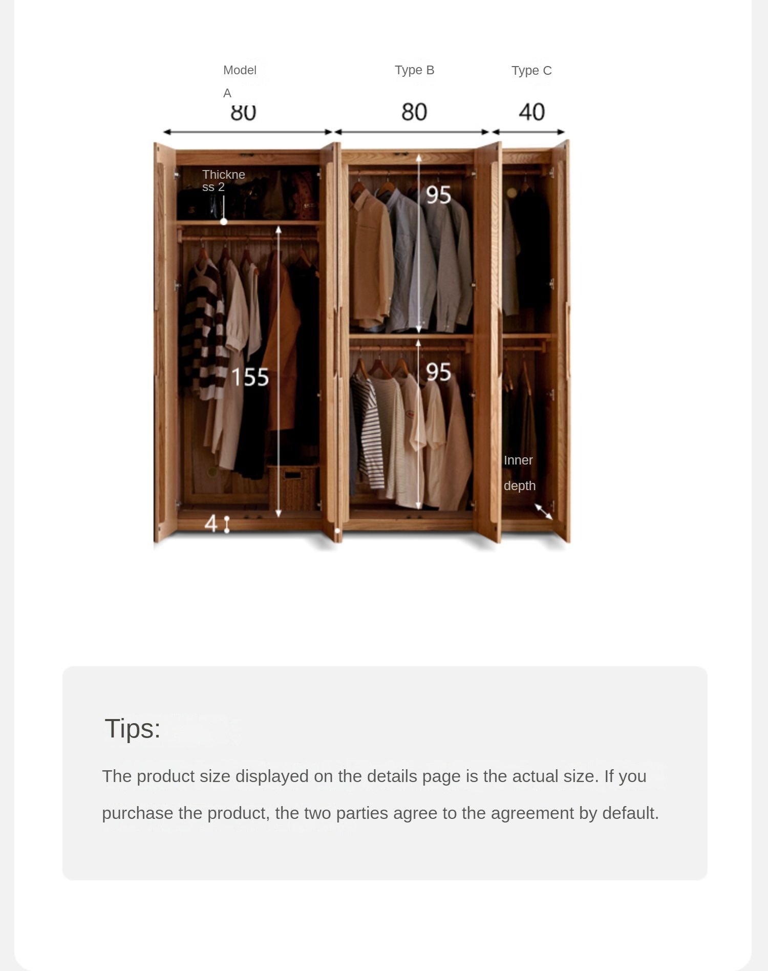 Solid Oak Wood Modern Wardrobe - Stylish & Durable Closet for Bedroom, Walk-In Closet, or Guest Room Storage