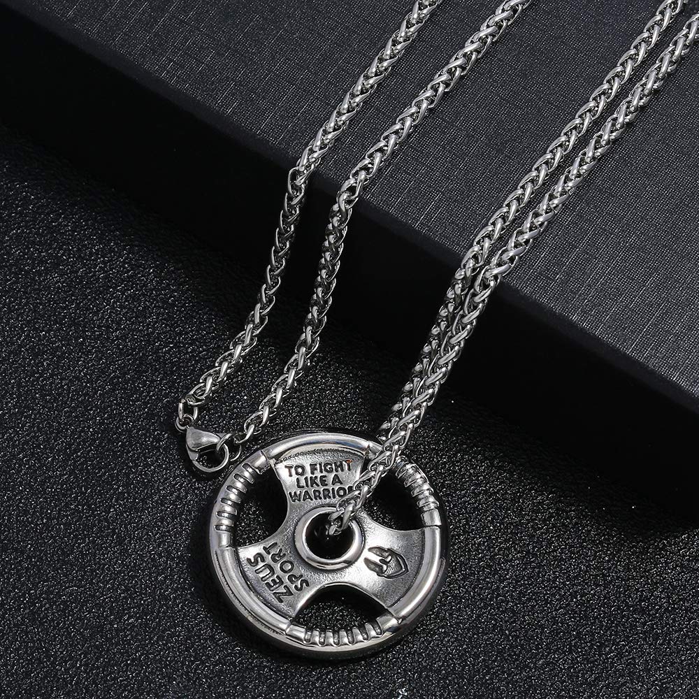 FIZIZDH Stainless Steel Dumbbell Pendant Necklace - 24 Inch Keel Link Chain for Men & Women - Perfect for Gym, Workout & Fitness Enthusiasts