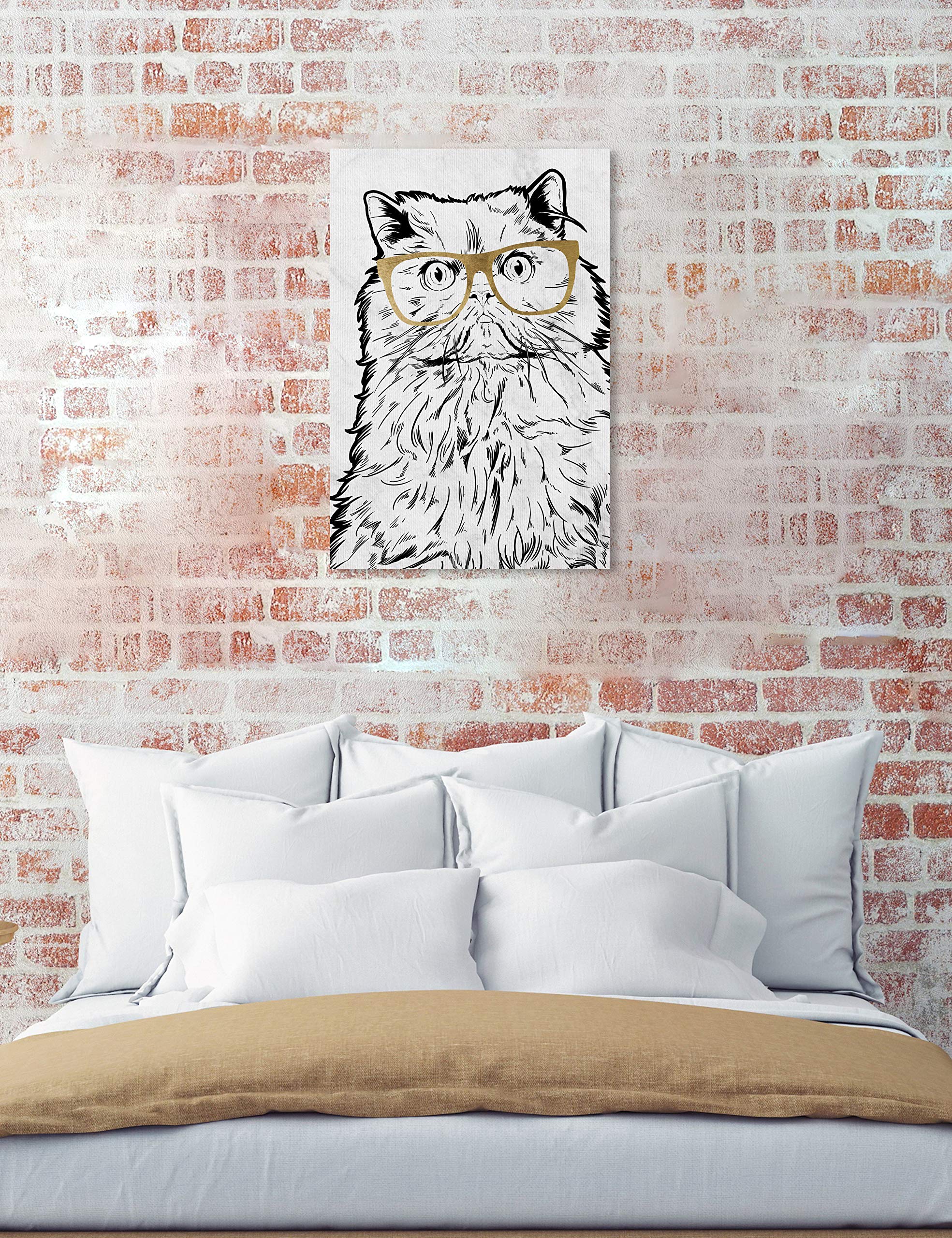 Oliver Gal Artist Co. 'Cat with Gold Glasses' Canvas Wall Art Print - 30x45 Inch Black & White Animal Painting for Living Room, Bedroom & Office Decor