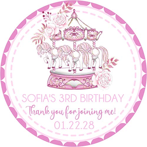 Pink Carousel Birthday Party Stickers - 50pcs Cute Unicorn & Balloon Decals for Kids DIY Scrapbooking, Invitations, Cupcake Toppers - Perfect for Birthday Decorations, Gift Wrapping & Photo Backdrops