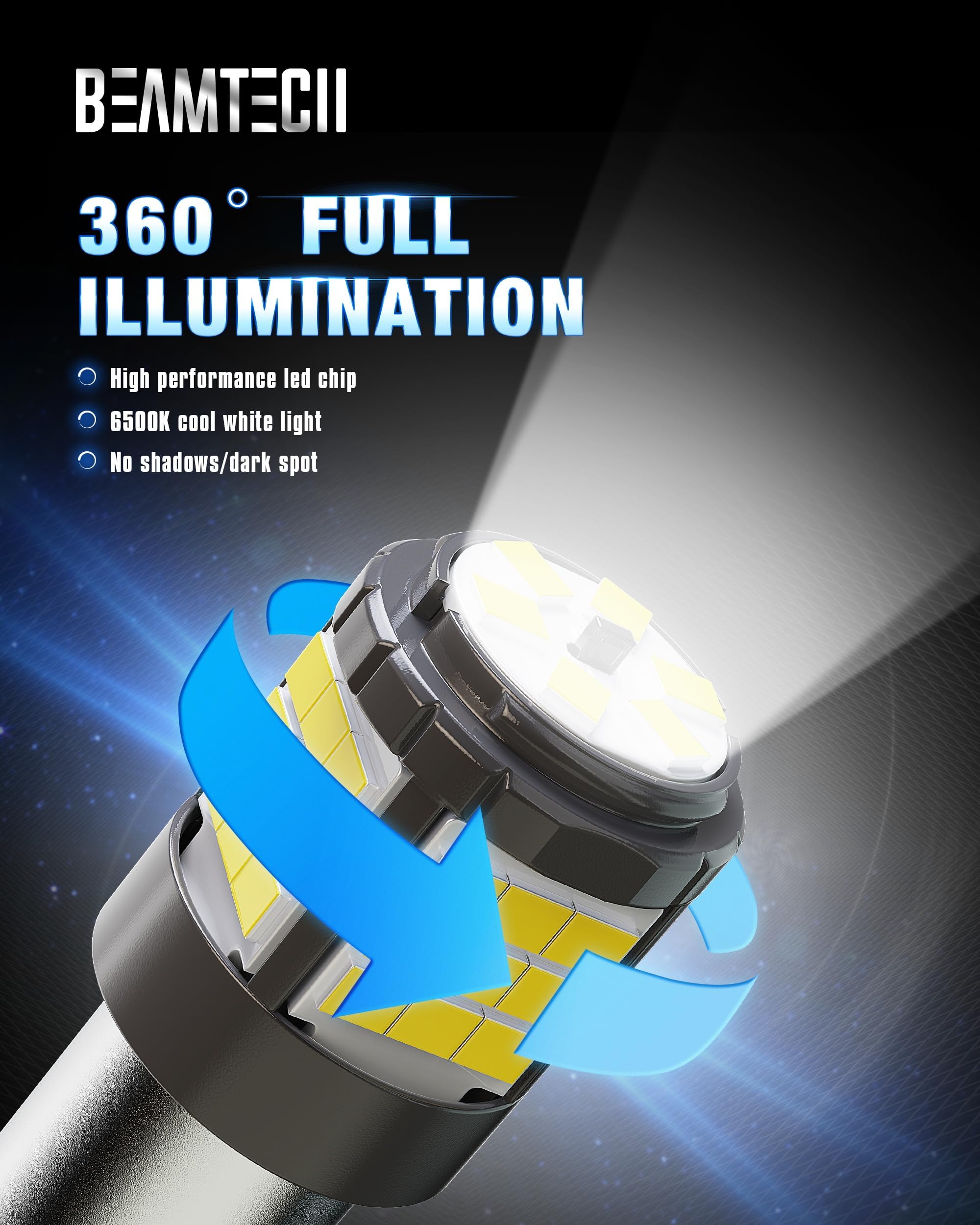BEAMTECH Upgraded 1156 LED Bulbs - Super Bright 6500K White, CANBUS Built-in, Compatible with 1141 1003 7506 BA15S - Perfect for Turn Signal, Reverse, Tail, Brake & Parking Lights (Pack of 2) - Ideal for Cars, Trucks & Motorcycles