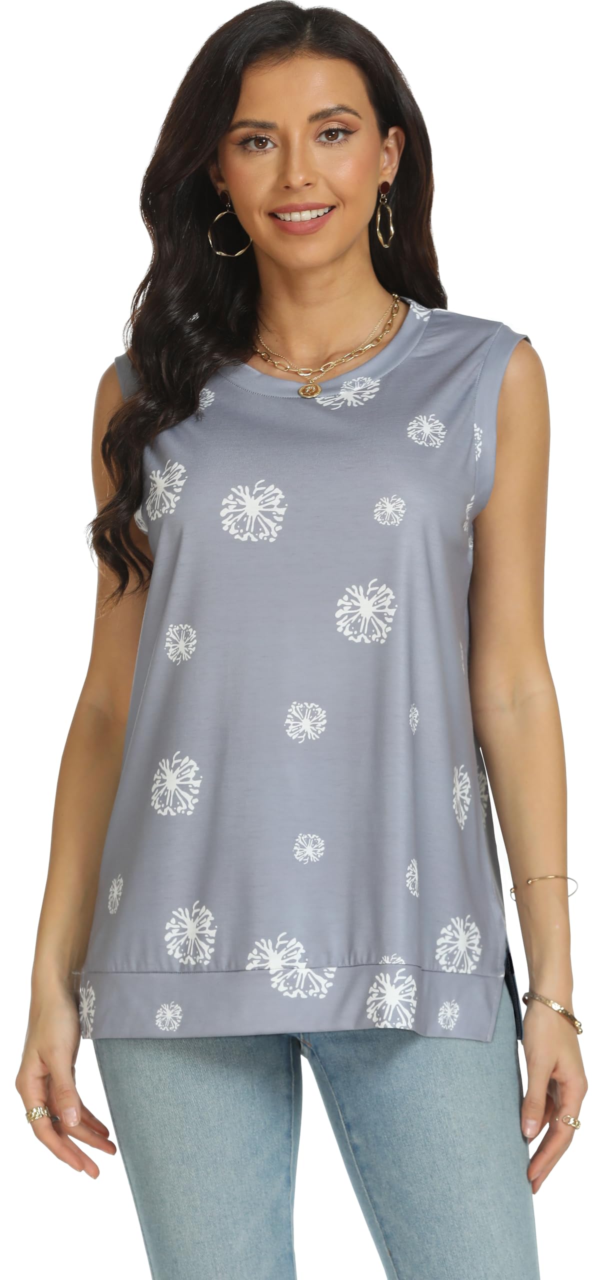 Rosemia Women's Summer Tank Tops - Casual Crewneck Sleeveless Blouse, Flowy Loose Fit Shirt for Beach, Vacation & Everyday Wear