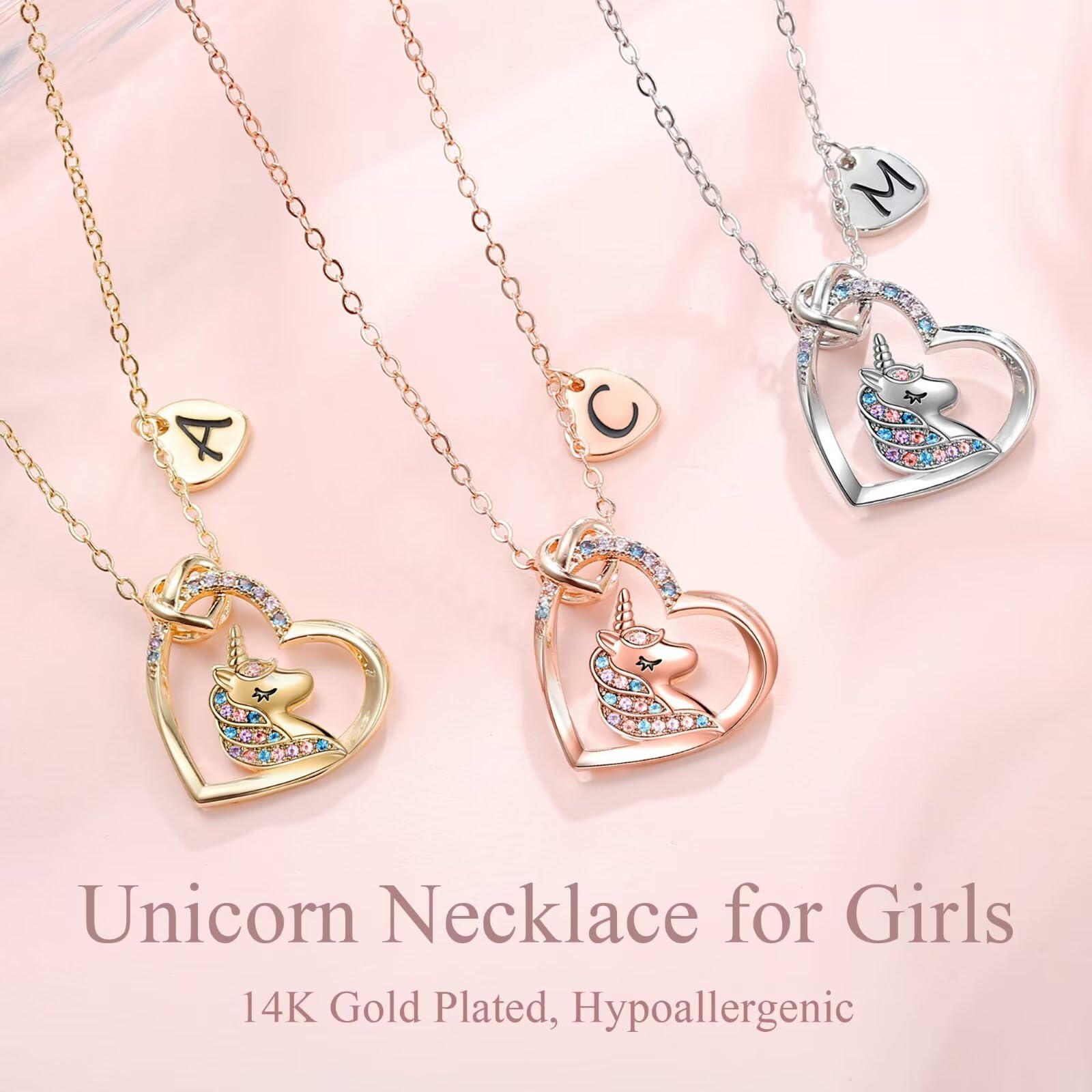 STORUP Unicorn Necklace for Girls - Personalized Heart Initial Pendant Jewelry, Perfect Birthday Gift for Kids & Teens | Great for Birthdays, Christmas & Special Occasions