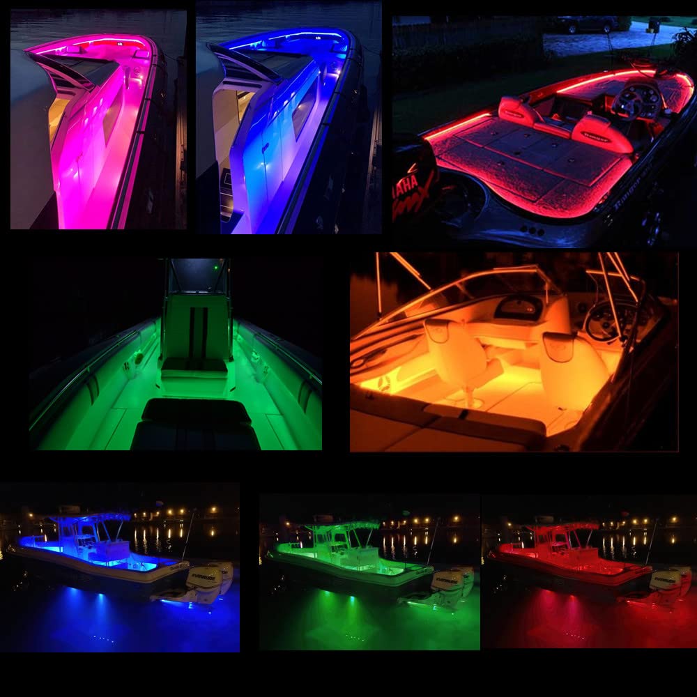 45FT LED Boat Lights - 12V RGB Marine Strip Lights with APP & RF Remote Control, IP66 Waterproof for Pontoon, Bass, Fishing Boats & Yachts | Perfect for Deck Lighting, Interior Illumination & Night Fishing