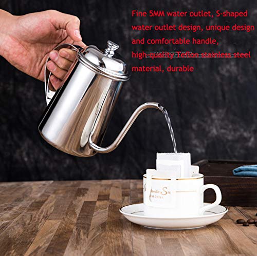 Premium 650ML Stainless Steel Pour Over Coffee Maker & Tea Kettle - Drip Pot with Ergonomic Handle for Home, Office & Camping Use (Silver)