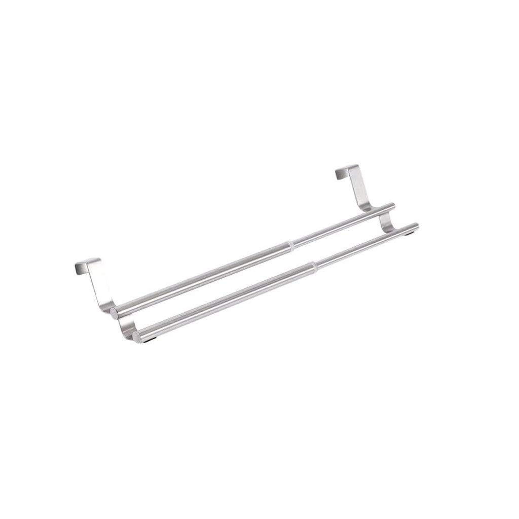 Stainless Steel Over Door Towel Rack - Universal Fit Cabinet & Cupboard Door Towel Holder - Space Saving Kitchen & Bathroom Organizer for Hand Towels, Dishcloths & Robes