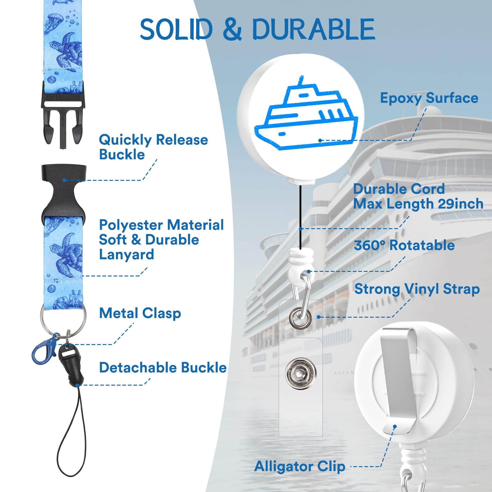 8 Pack Cruise Lanyards with Retractable Badge Reel - Waterproof ID Card Holders for Cruise Ships & Travel