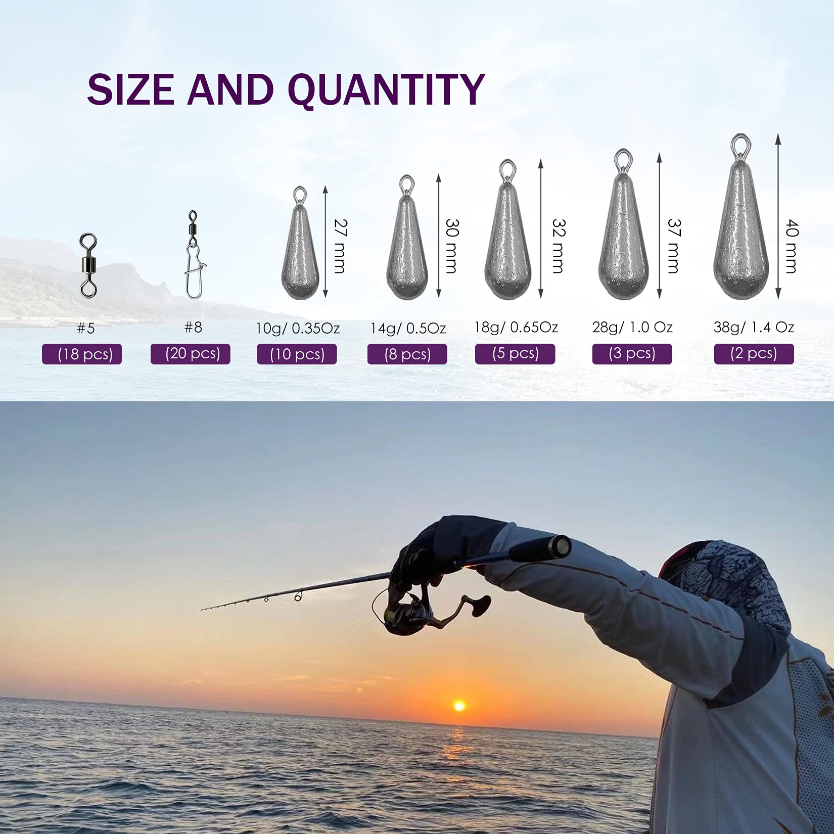 Premium Lead Fishing Sinkers & Weights Kit - Bass Casting Sinkers for Saltwater & Freshwater Bottom Fishing | Ideal for Shore, Boat, and Ice Fishing Adventures