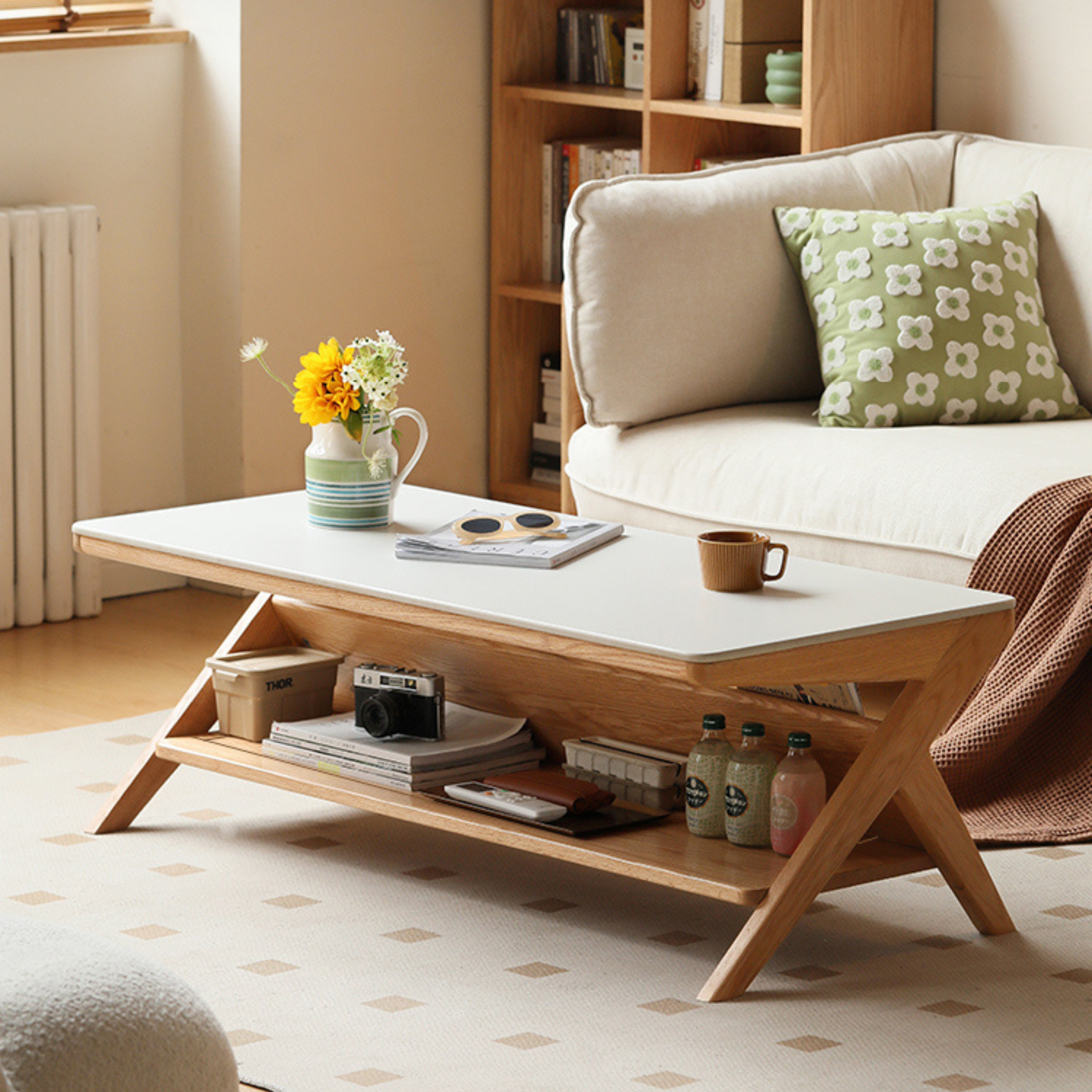 Solid Oak Wood Modern Rocking Coffee Table - Stylish and Durable Living Room Centerpiece for Cozy Home Decor