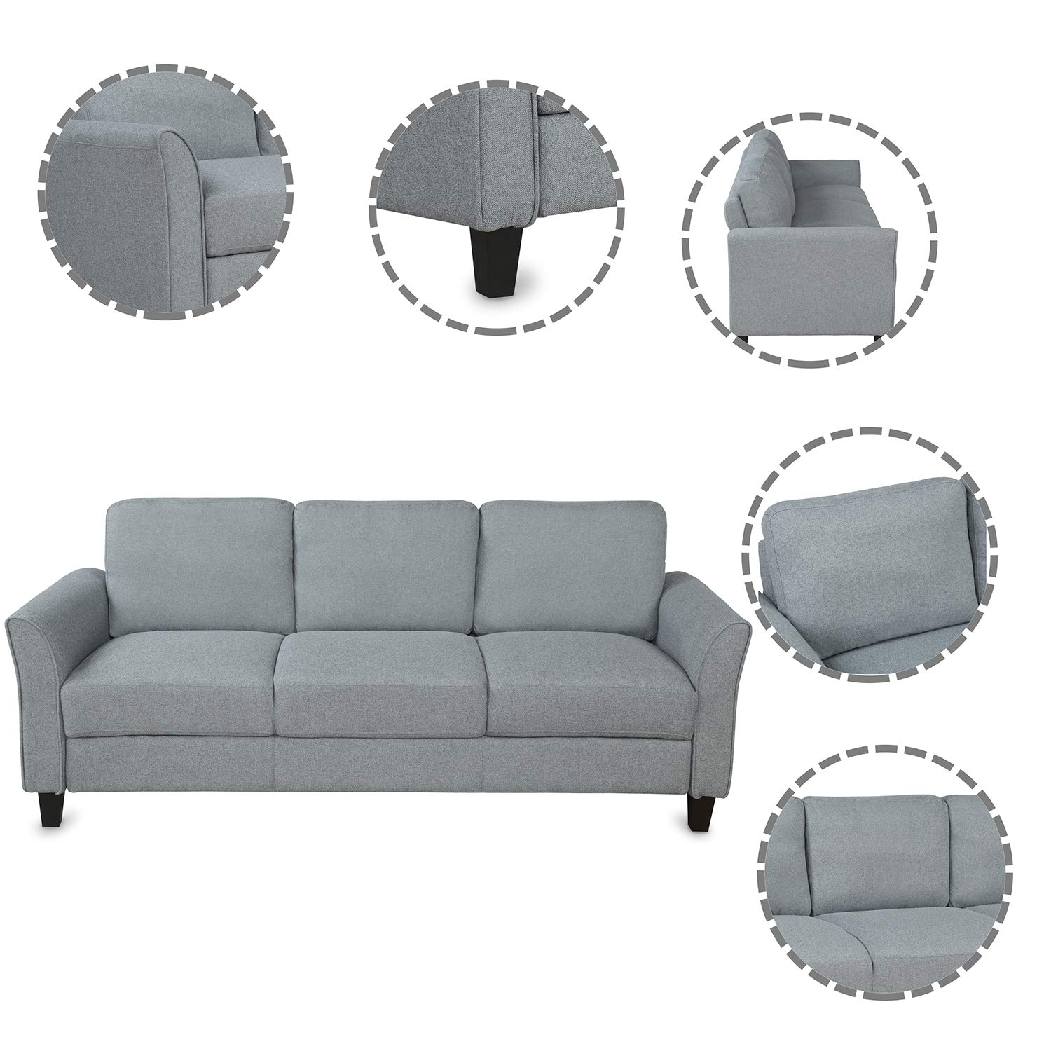 Merax Modern 3-Seat Upholstered Sofa - Linen Fabric Living Room Couch for Home, Office & Lounge | Comfortable Contemporary Furniture for Relaxing & Entertaining