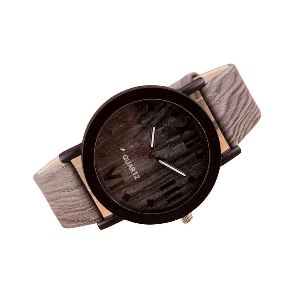 Stylish Napoo Roman Numerals Wood & Leather Band Analog Quartz Watch for Men & Women - Perfect for Casual, Business & Formal Occasions