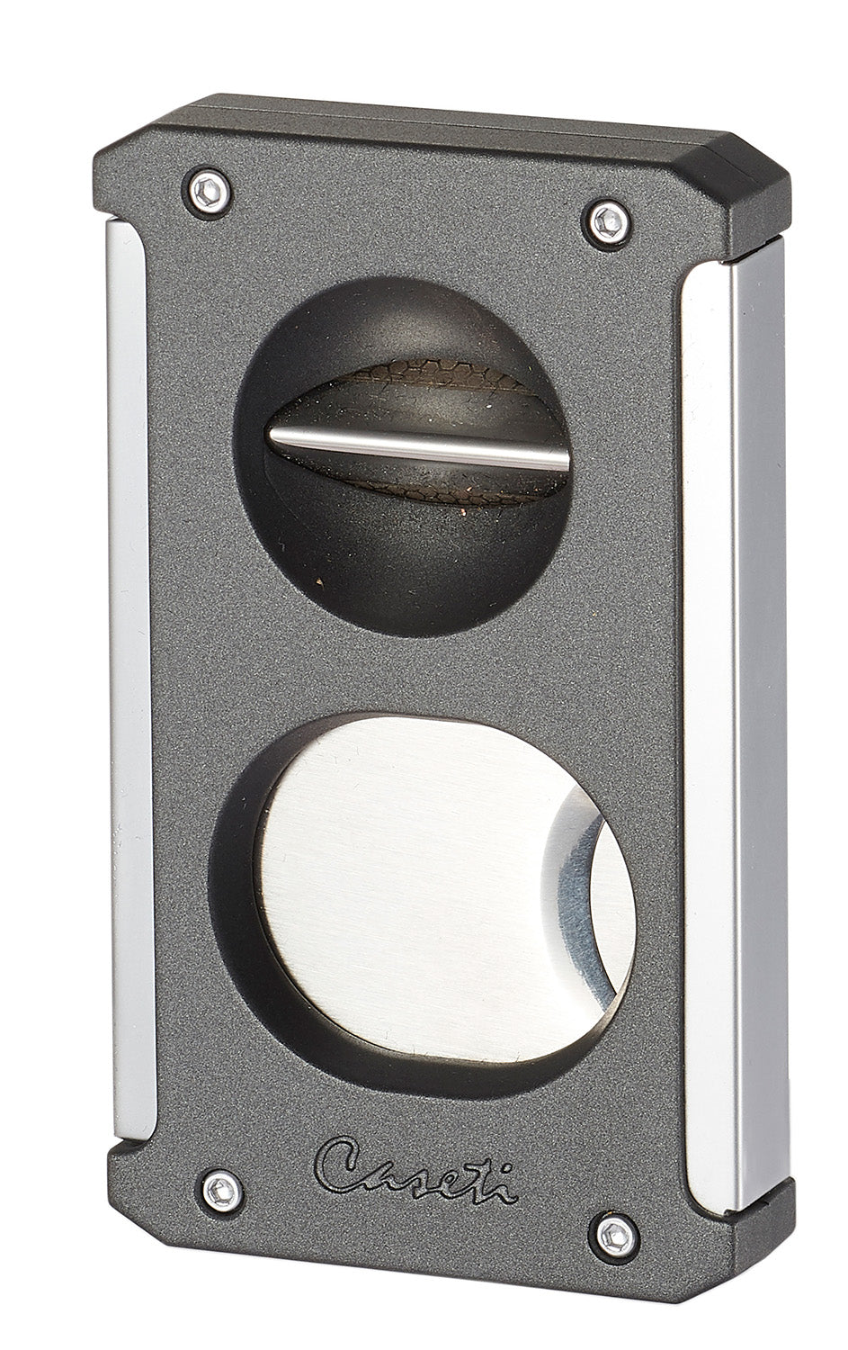 Premium Caseti Trident 3-in-1 Cigar Cutter - Stainless Steel Gray - Perfect for Cigar Aficionados, Travel & Gifts
