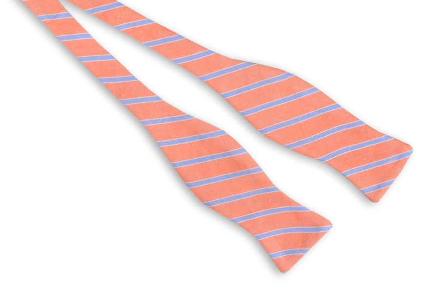 Stylish Coral and Blue Linen Stripe Bow Tie for Men - Elegant Formal & Wedding Accessories - Perfect for Prom, Parties and Special Occasions