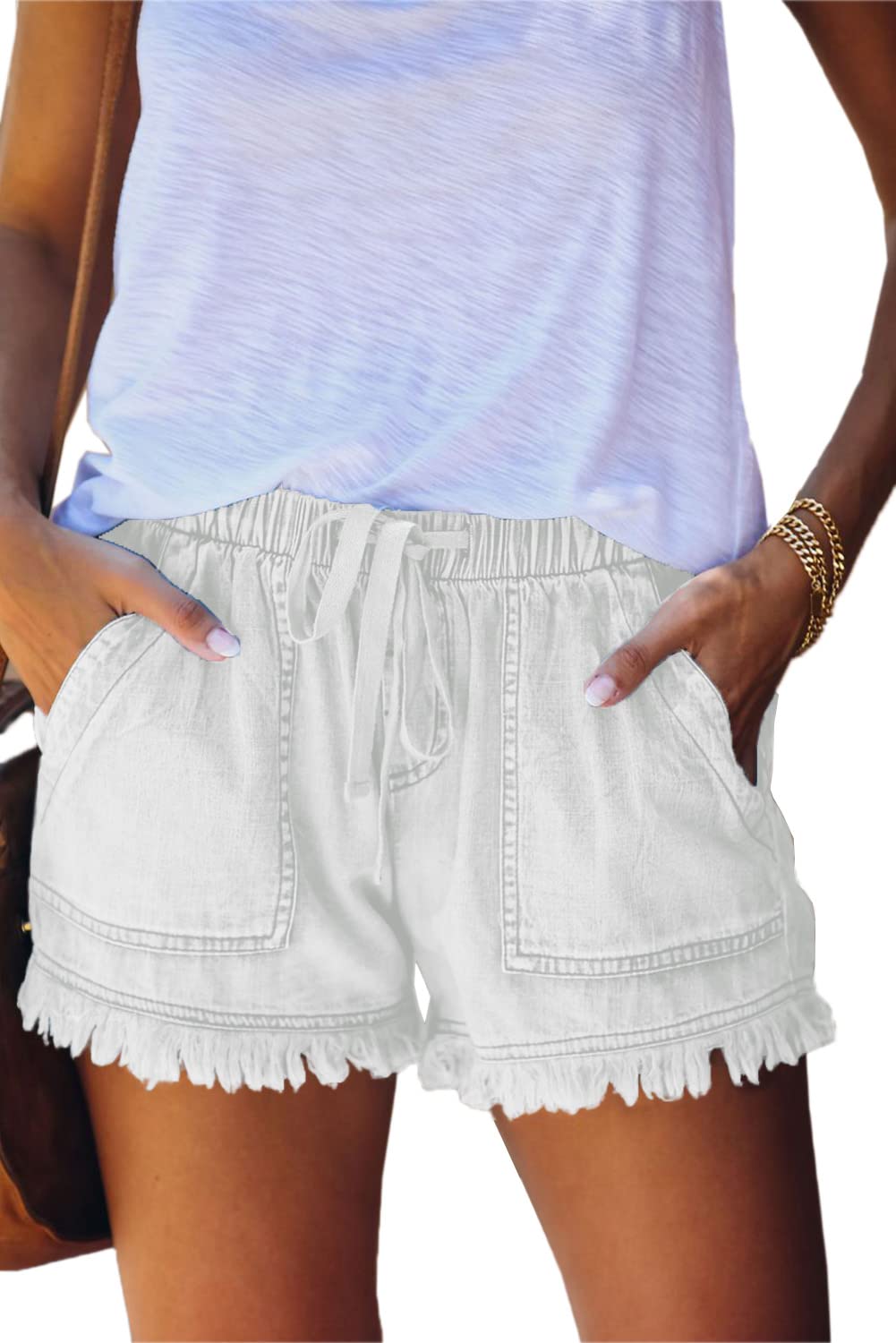 GOLDPKF Women's High Waist Ripped Denim Shorts - Stretchy Frayed Jean Shorts for Summer | Casual Outfit, Beach Wear, Street Style