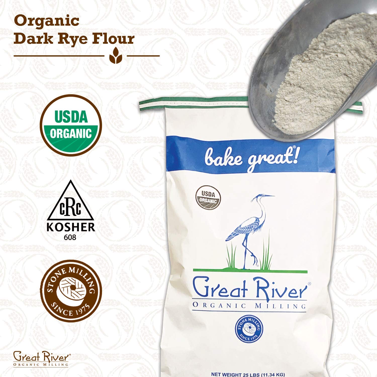 Organic Whole Wheat Bread Flour & Dark Rye Flour - Stone Ground, Non-GMO, 25-Pounds (Pack of 1) by Great River Organic Milling - Perfect for Homemade Bread, Artisan Baking & Healthy Recipes