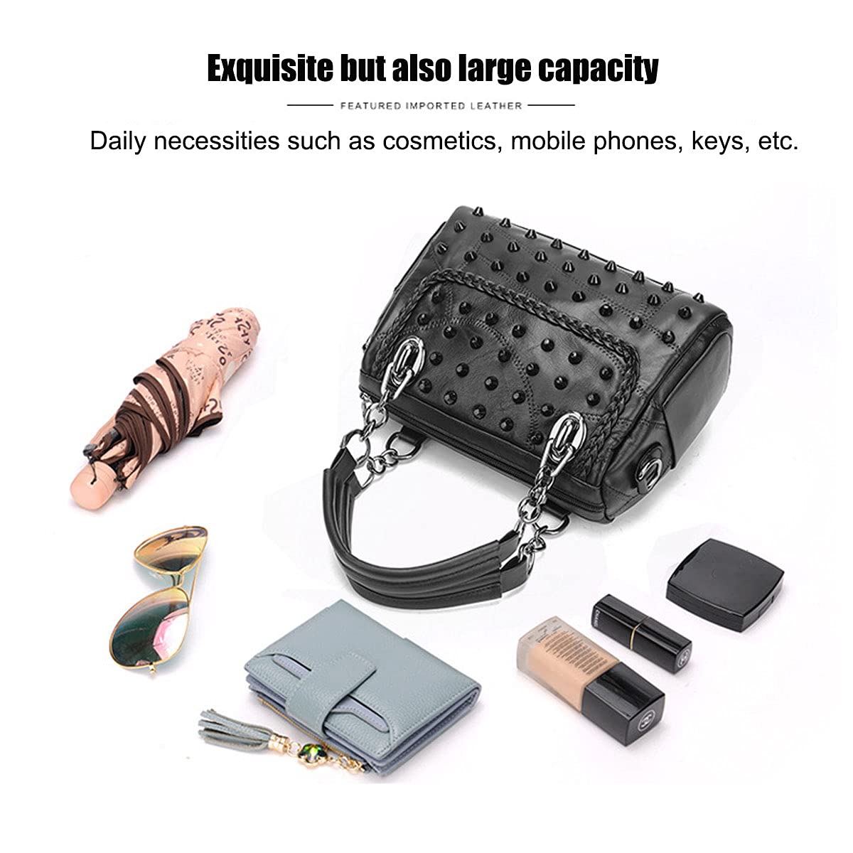Stylish Women's Crossbody Bags & Shoulder Purses - PU Leather Satchels with Rivet Details, Retro Top-Handle Totes - Perfect for Work, Travel & Everyday Use