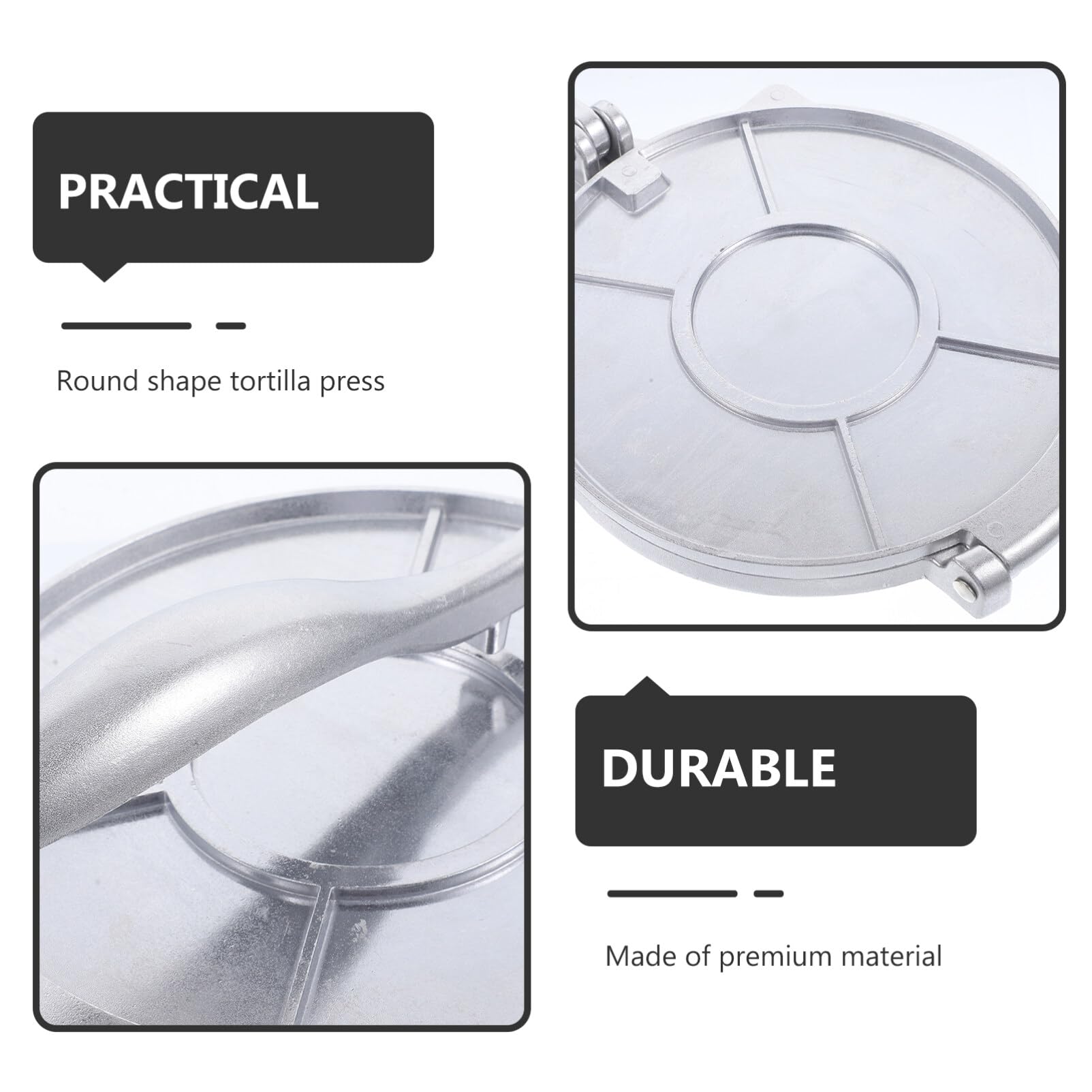 8 Inch Aluminum Tortilla Press - Manual Roti Maker, Dough Press for Quesadillas, Empanadas, Chapati & Pizza Dough - Heavy Duty Silver Tortilla Maker for Authentic Mexican & Indian Cooking at Home
