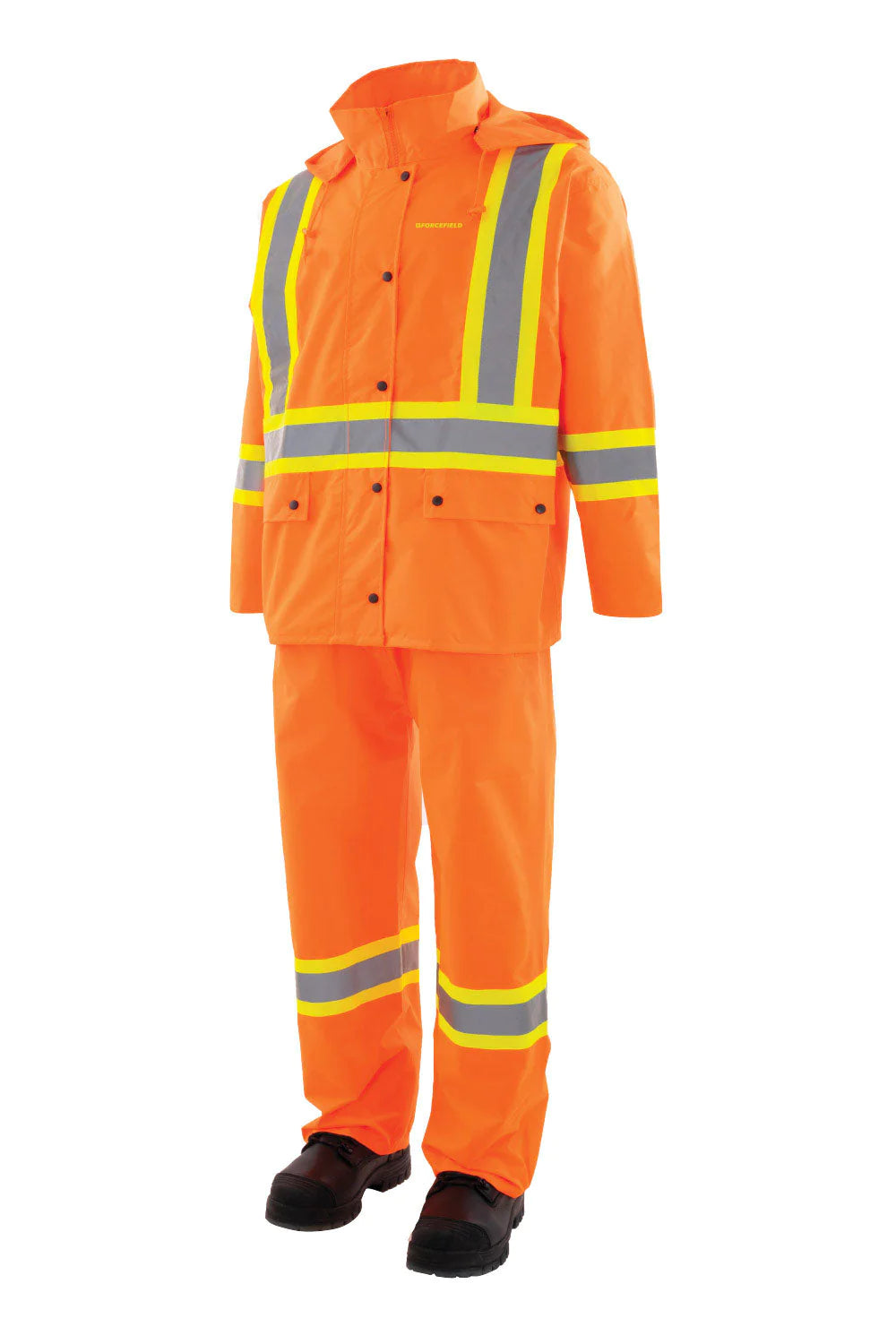 FORCEFIELD 3 Piece CSA Approved Hi-Visibility Rain Suit - Waterproof Safety Workwear for Construction & Outdoor Jobs (023 HVRSSOR) | Ideal for Road Workers, Utility Crews & Emergency Responders in Wet Conditions