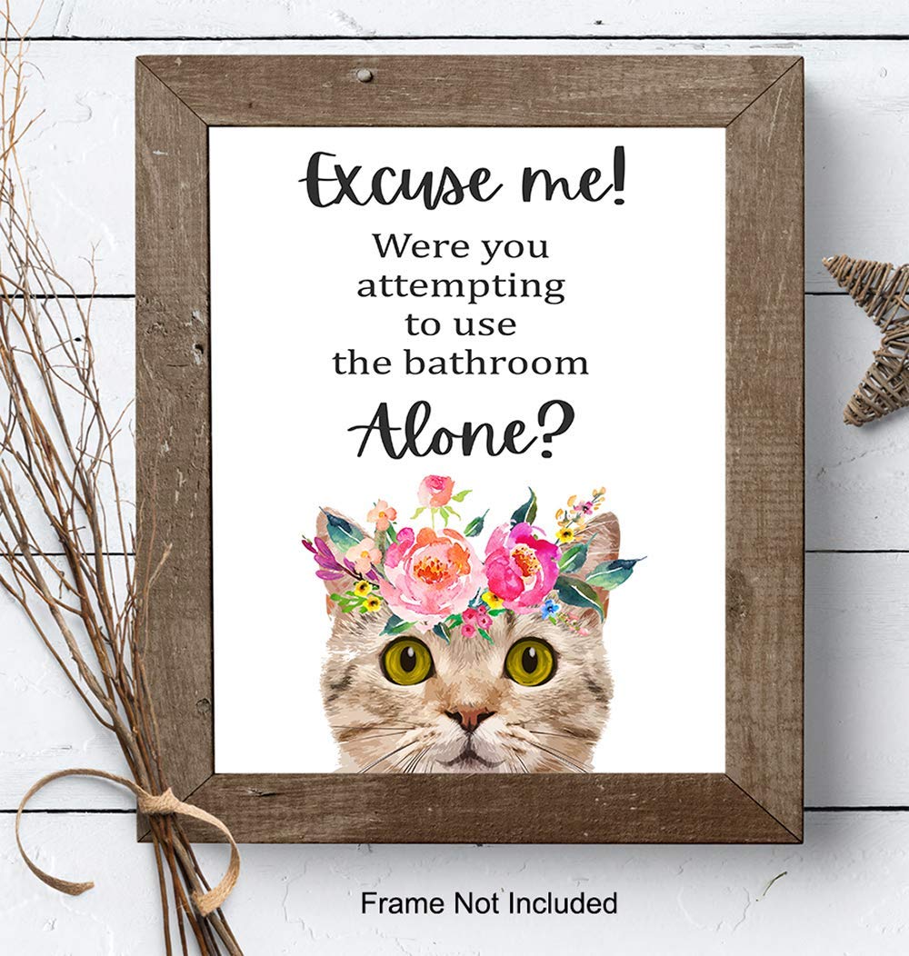Cute Cat Bathroom Wall Art Decor - Funny Tabby Cat Poster for Women - Cat Lover Gift Idea - Perfect for Powder Room & Bath Wall Decoration | Ideal for Home Decor, Housewarming Gift & Pet Lover's Bathroom