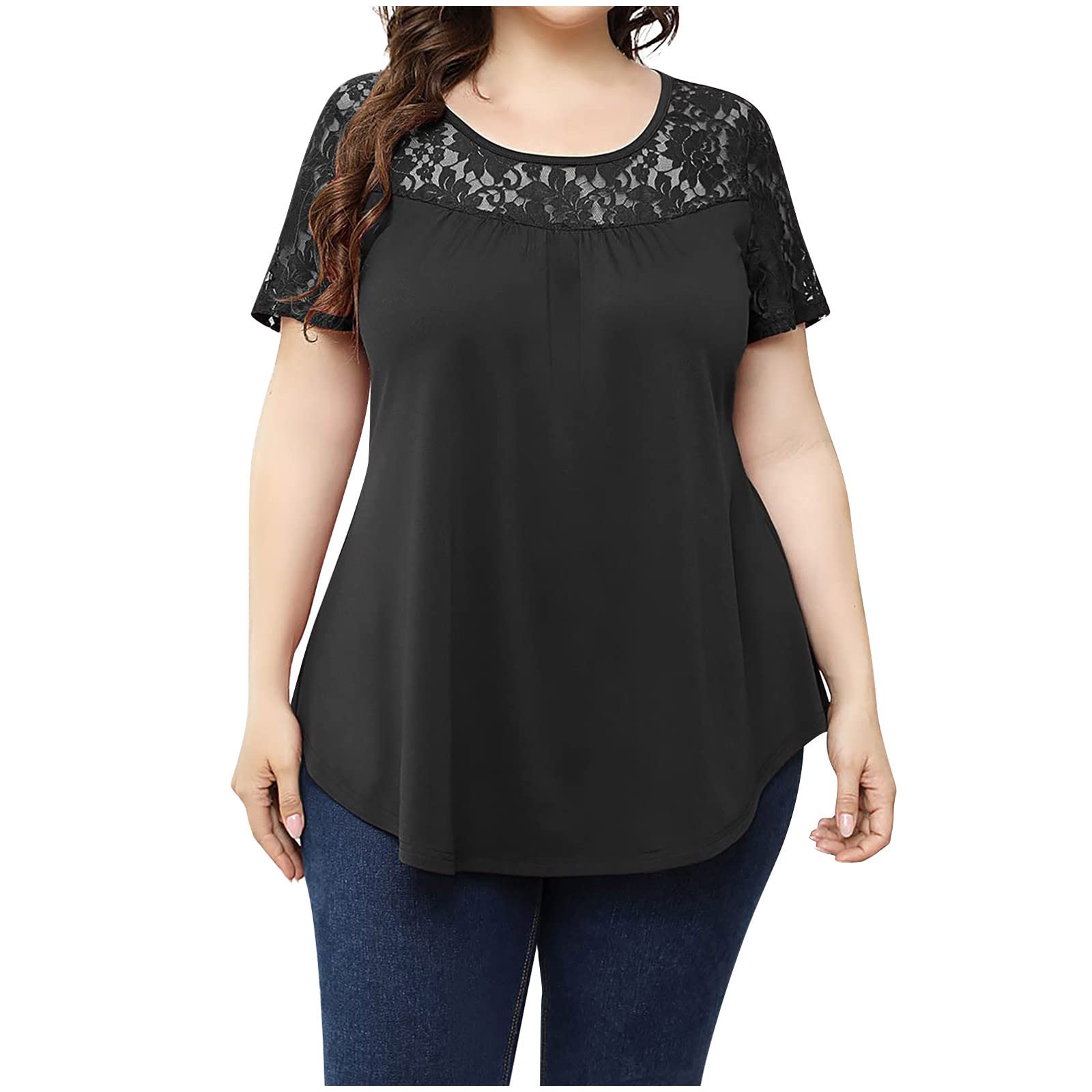 Plus Size Summer Tops for Women - Trendy Lace Short Sleeve Blouse for Casual & Dressy Occasions