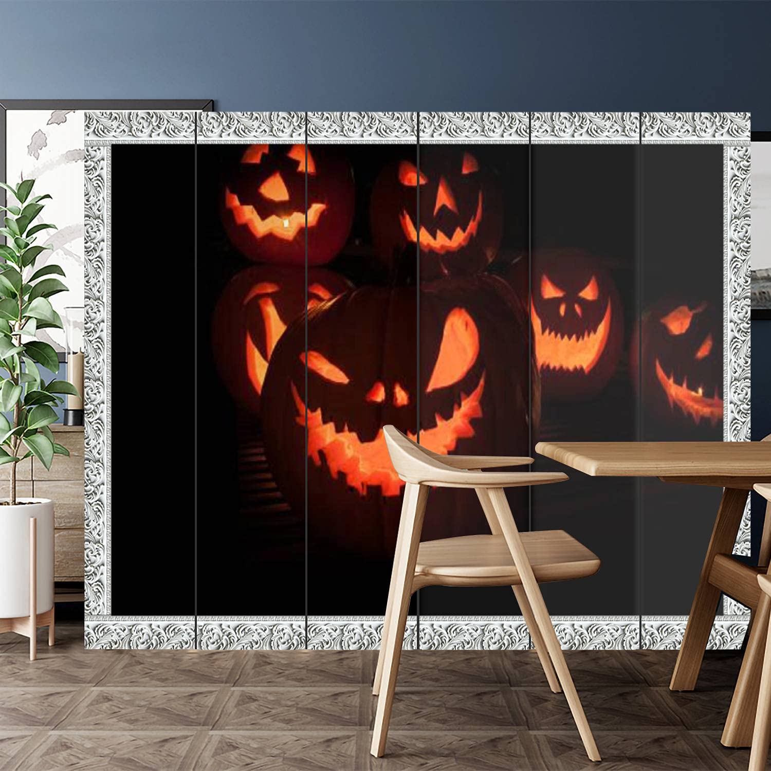 6-Panel Canvas Room Divider Screen - Jack O'Lantern Window Design Privacy Partition for Home, Office, Bathroom & Pool Areas | Perfect for Creating Private Spaces in Studios, Dorms and Event Decor