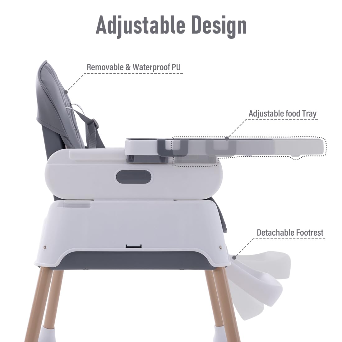 3 in 1 Adjustable Convertible Baby High Chair with Detachable Double Tray & 5-Point Harness - Infant Feeding Booster Seat for Dining, Travel & Home Use - Deep Gray