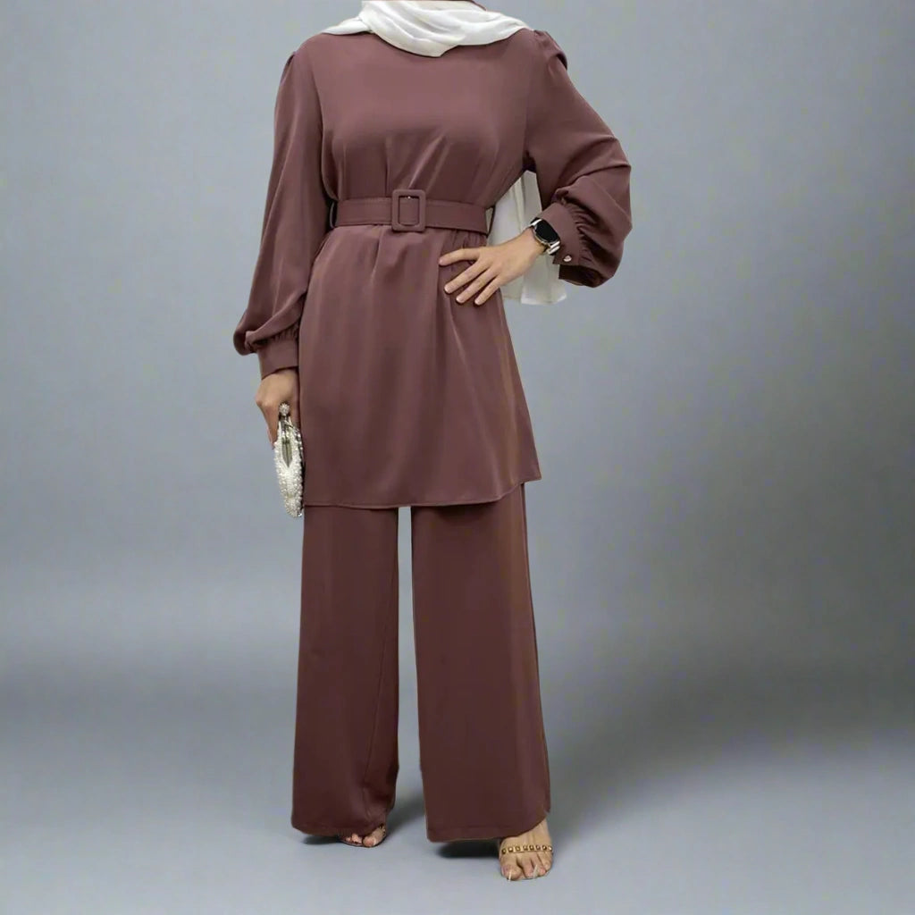 Modest Muslim Women's Daily Wear Pantsuit Set with Matching Top - Perfect for Prayer, Work & Casual Outfits