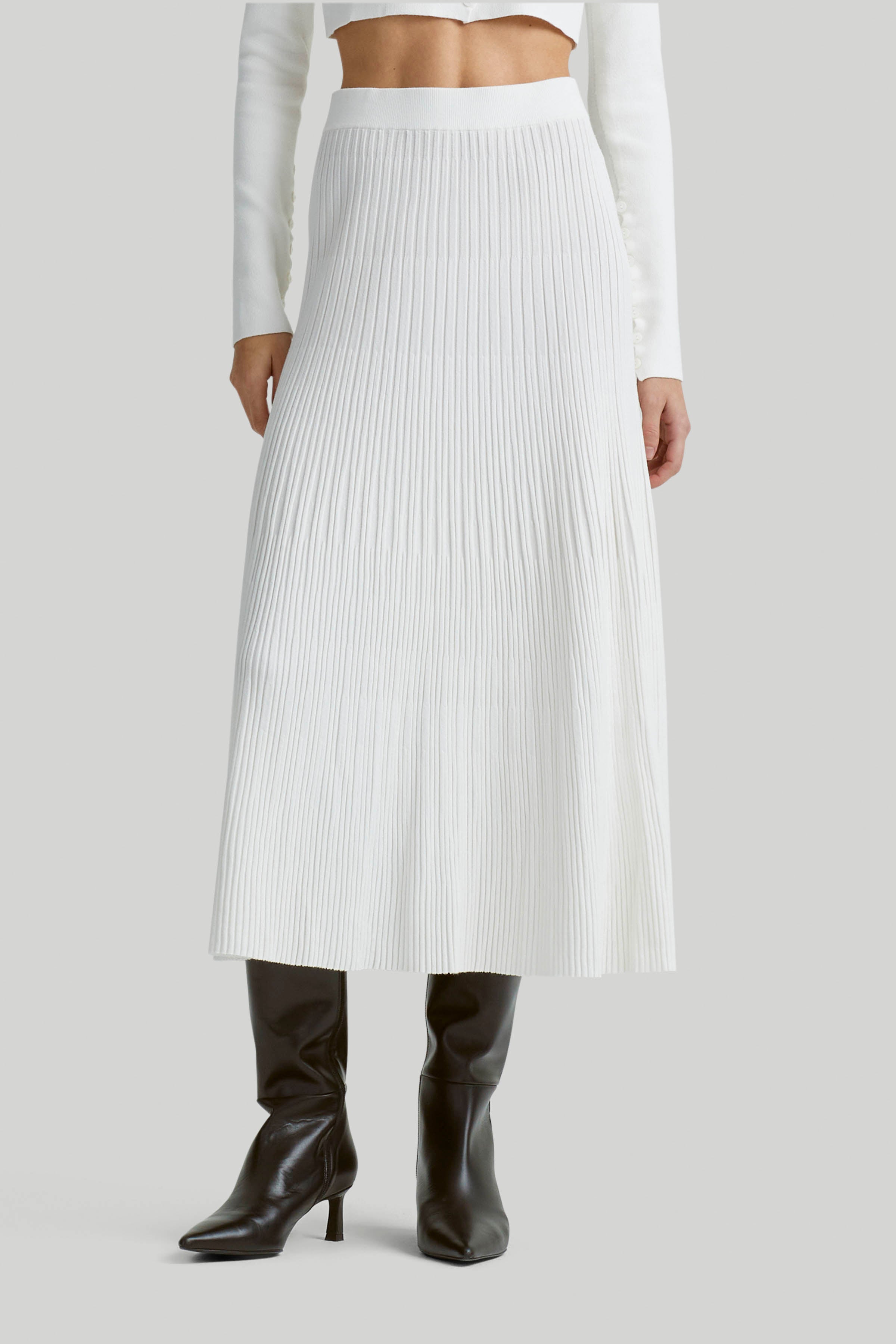 Ireene Women's Natural White Skirt - Flowy A-Line Midi Skirt for Casual Wear, Office & Summer Outfits