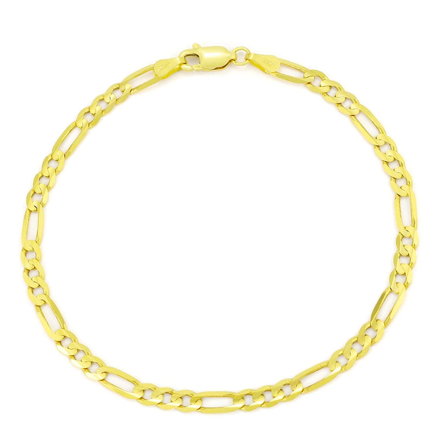 10K Solid Yellow Gold 4.5mm Diamond-Cut Figaro Chain Necklace for Men - Classic Alternate Link Design with Lobster Clasp (7