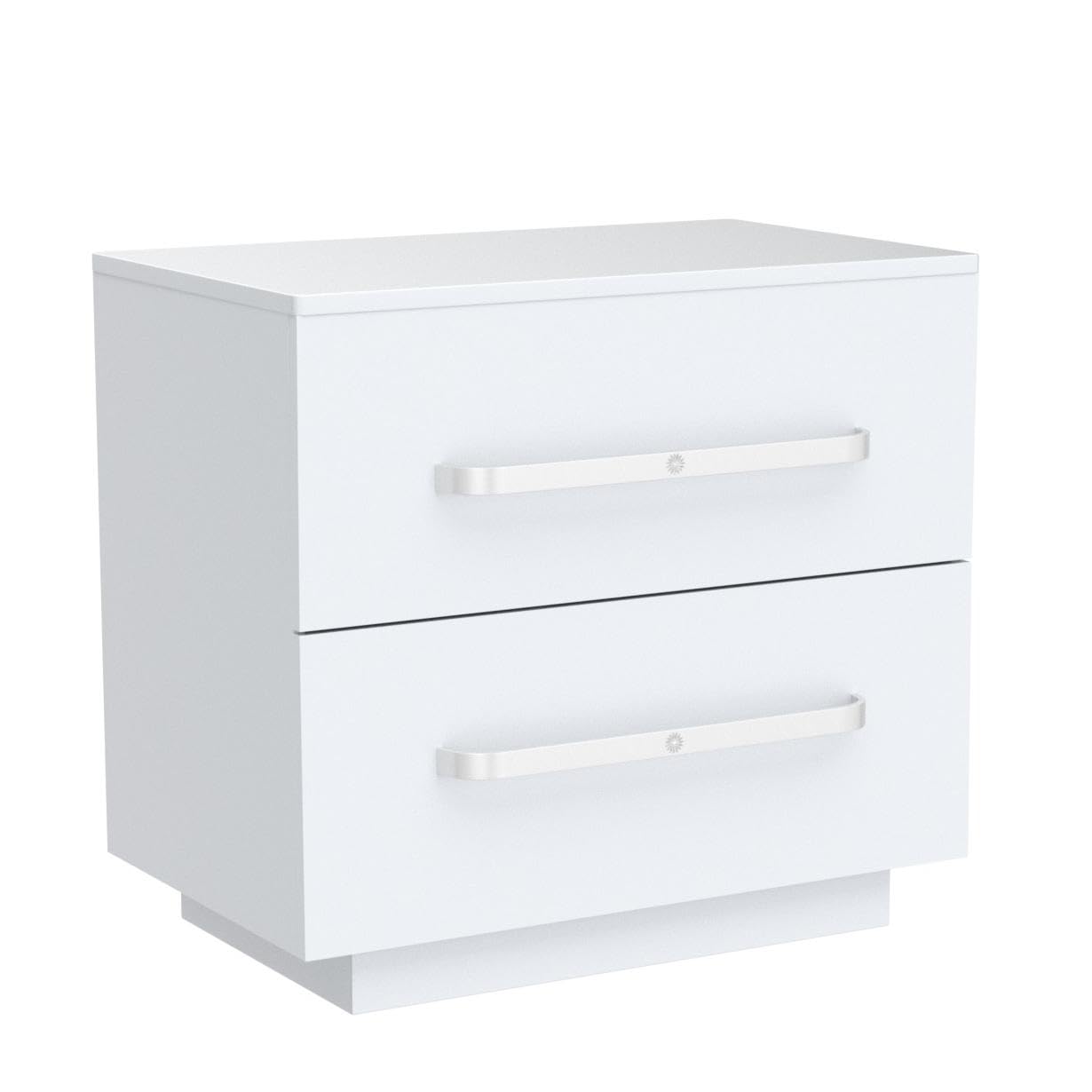 White Glossy Nightstand with 2 Drawers & LED Lights - Bedroom Side Table for Small Spaces