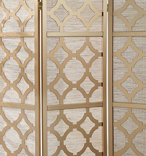 Roundhill Furniture Quarterfoil Diamond Design 4-Panel Room Divider Screen in Gold - Perfect for Home Office, Living Room & Bedroom Privacy Partition