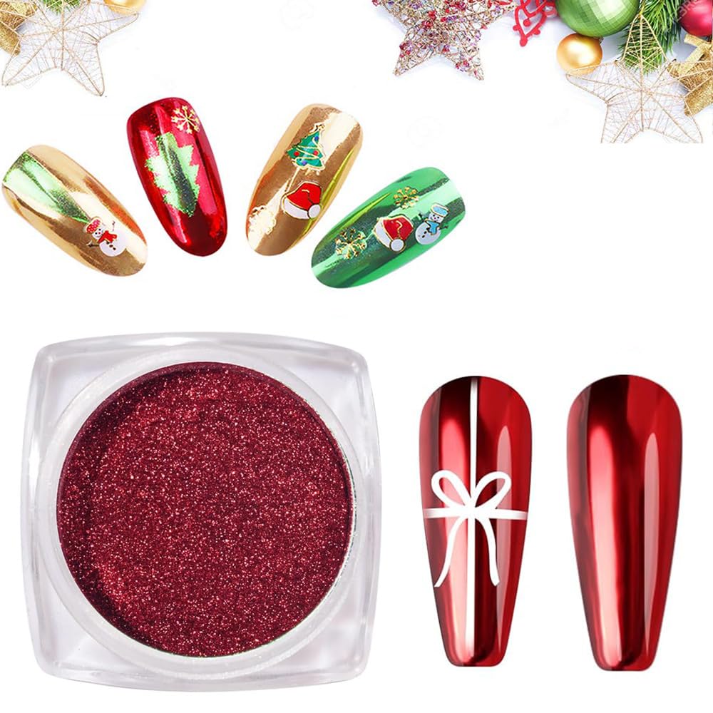 Red Chrome Nail Powder - High Gloss Metallic Mirror Effect Manicure Pigment for Christmas & Holiday Nail Art | Professional Glitter Powder for Gel Polish, Acrylic Nails & DIY Nail Designs