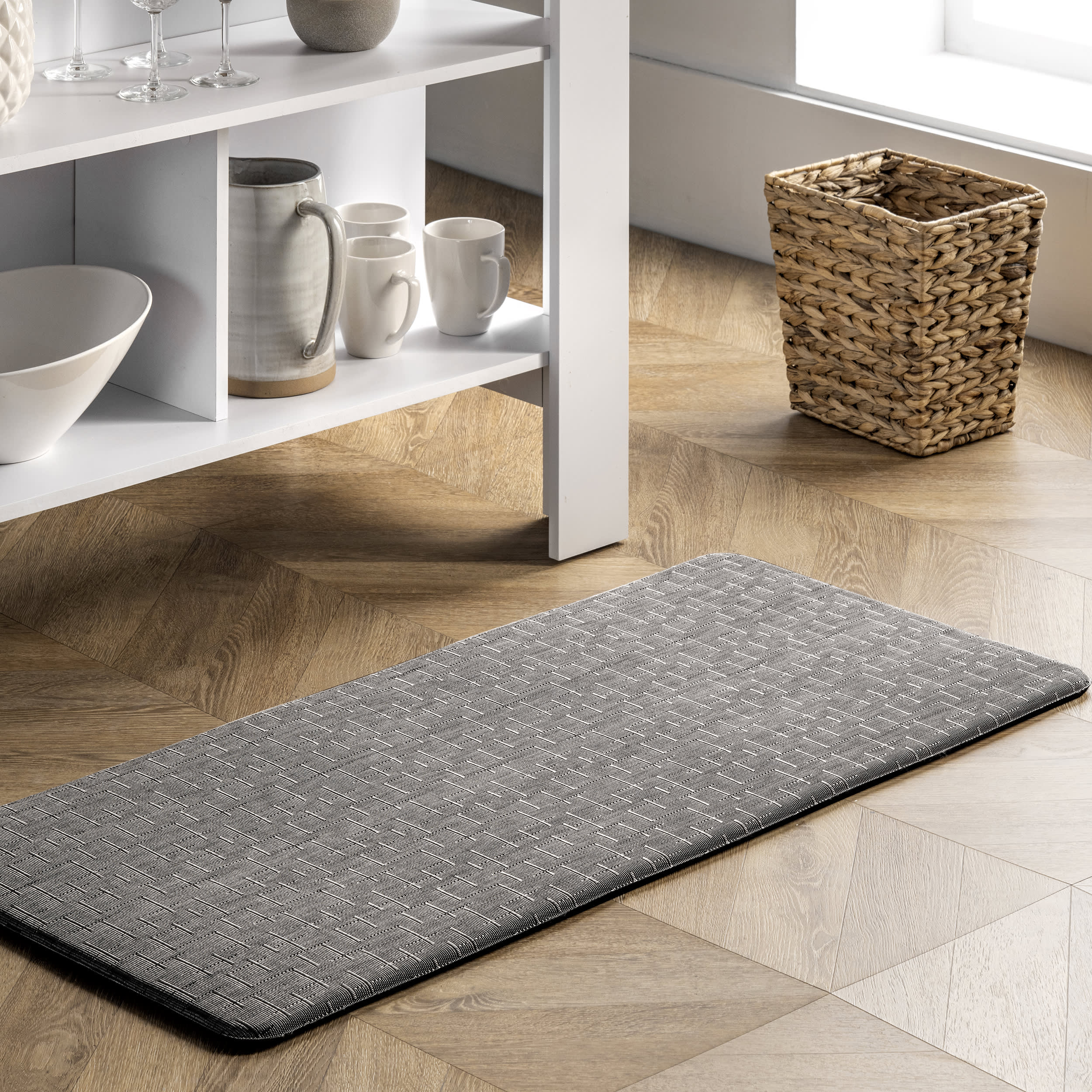 Premium Crosshatched Woven Anti-Fatigue Kitchen Mat - Silver | Non-Slip Comfort Floor Mat for Standing Work in Kitchen, Office & Salon