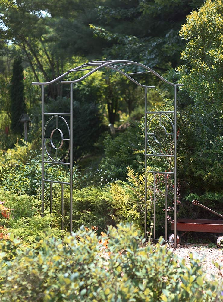 Achla Designs ARB-40 Tuscany Wrought Iron Garden Trellis Arch Arbor in Graphite - Elegant Outdoor Decor for Climbing Plants, Vine Support, and Wedding Backdrops